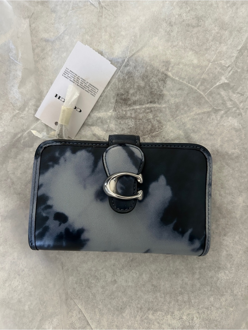 NWT Coach Tie-Dye Compact Wallet in Navy and Gray with Silver 'C'